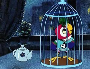 Create meme: freedom of parrots pictures cartoon, parrot Kesha in a cage, freedom for parrots cartoon
