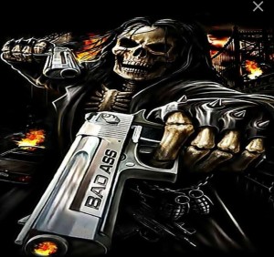 Create meme: skeleton with a gun, skeleton with a gun