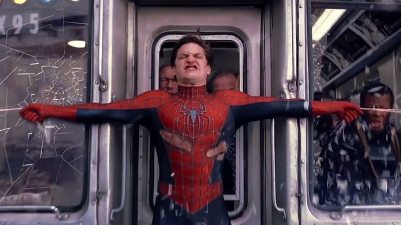 Create meme: Tobey Maguire spider man, Tobey Maguire spider-man train, spider-man train