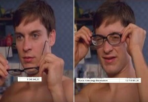 Create meme: meme Peter Parker wears glasses, Peter Parker wears glasses, Peter Parker glasses