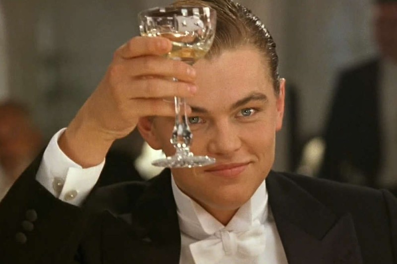 Create meme: DiCaprio glass , DiCaprio Gatsby, Titanic DiCaprio