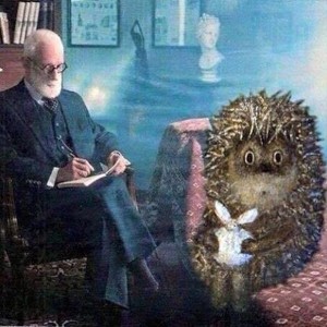 Create meme: hedgehog in the fog with a knot, Dr. Freud, meme the hedgehog