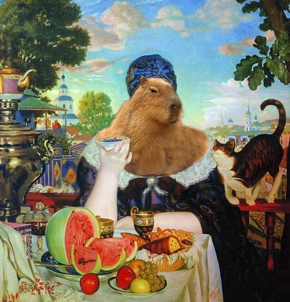 Create meme: boris kustodiev merchant's wife at tea, boris mikhailovich kustodiev merchant's wife at tea, the kustodiev merchant 's painting