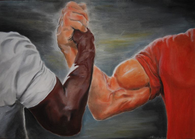 Create meme: arm wrestling meme, meme handshake, epic handshake