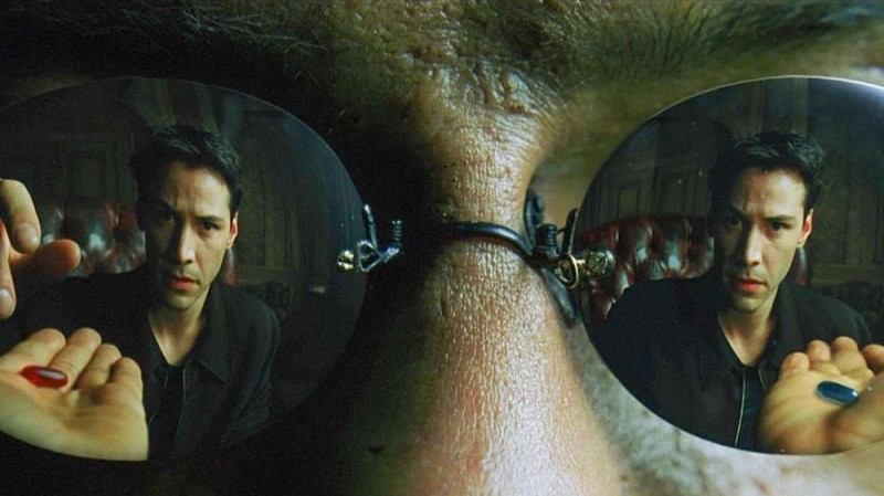 Create meme: the neo matrix, matrix 1999, Morpheus with the pills 