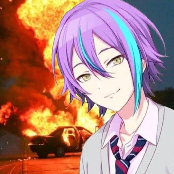 Create meme: rui kamishiro, paul Walker's accident, explosion in the background