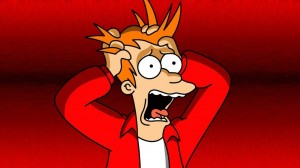 Create meme: futurama, fry in a panic, people