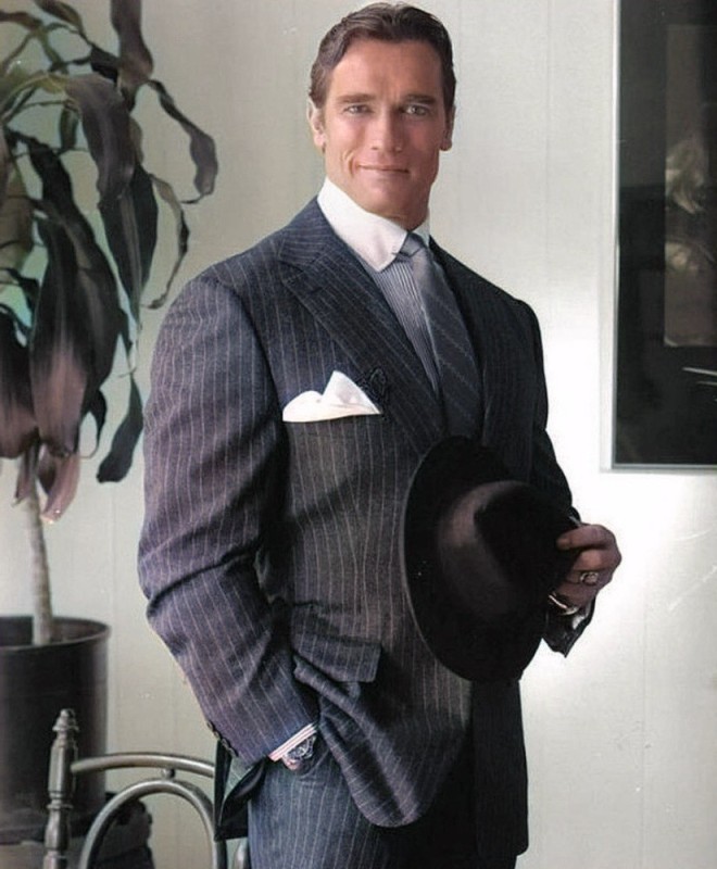 Create meme: men's suits are fashionable, men's fashion, Arnold Schwarzenegger in a suit in his youth
