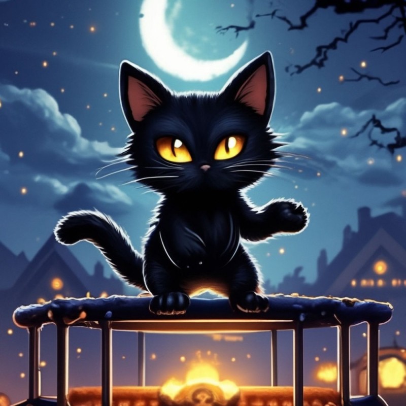 Создать мем: хэллоуин, черный кот хэллоуин, кот арт