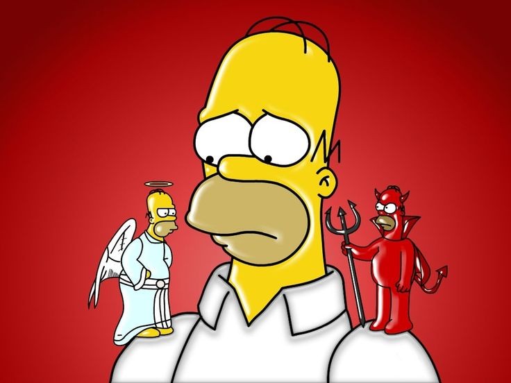 Create meme: The devil and the angel on their shoulders, Homer , The devil and an angel on his shoulders