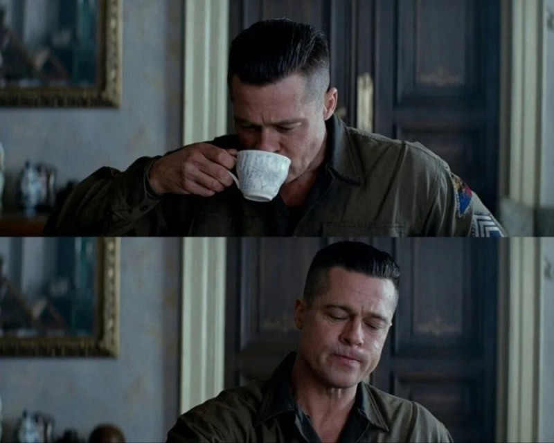 Create meme: I'm not surprised brad Pitt, a frame from the movie, Rage movie 2014 brad pitt tea