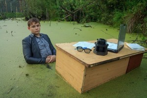 Create meme: student in a swamp meme, dude in the swamp, meme guy in the swamp with a laptop