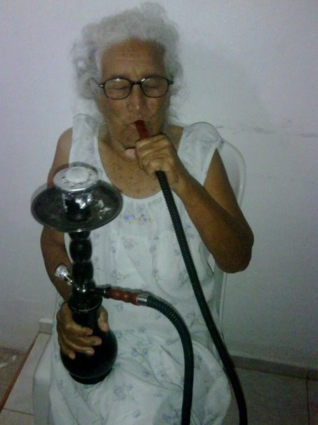 Create meme: girl with hookah, experience , smoking granny