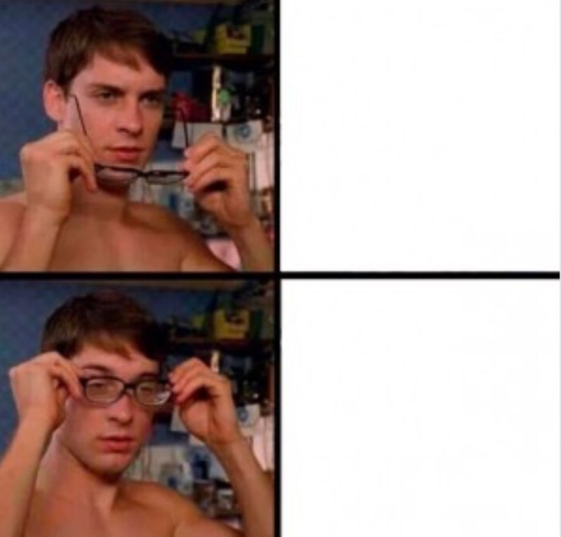 Create meme: rubs glasses meme, meme with sunglasses, Peter Parker meme with sunglasses