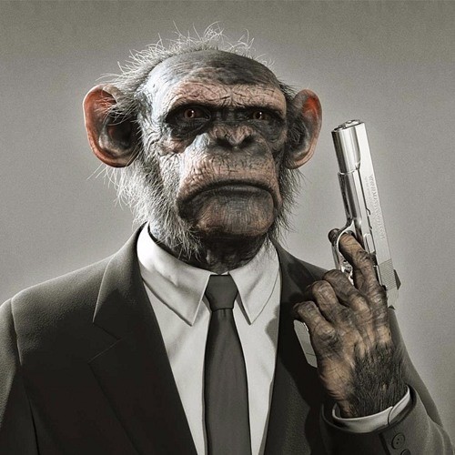 Create meme: a monkey with a cigarette, monkey in a tuxedo, a monkey with a gun