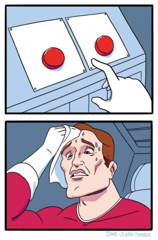 Create meme: difficult choice meme, two buttons meme template, MEM 2 button pattern