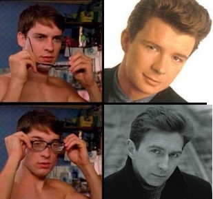 Create meme: meme Peter Parker wears glasses, Peter Parker glasses, meme of spider man glasses