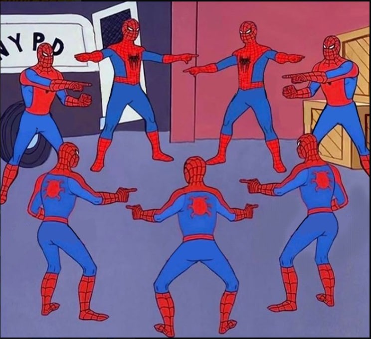 Создать мем: 3 человека паука мем, человек паук и человек паук мем, мем 2 человека паука