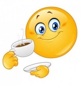 Создать мем: смайл с добрым утром, смайлик пьет кофе, смайлик с чашкой чая