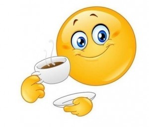 Создать мем: смайлик с чашкой кофе, с добрым утром смайлики, смайлик с чашкой чая