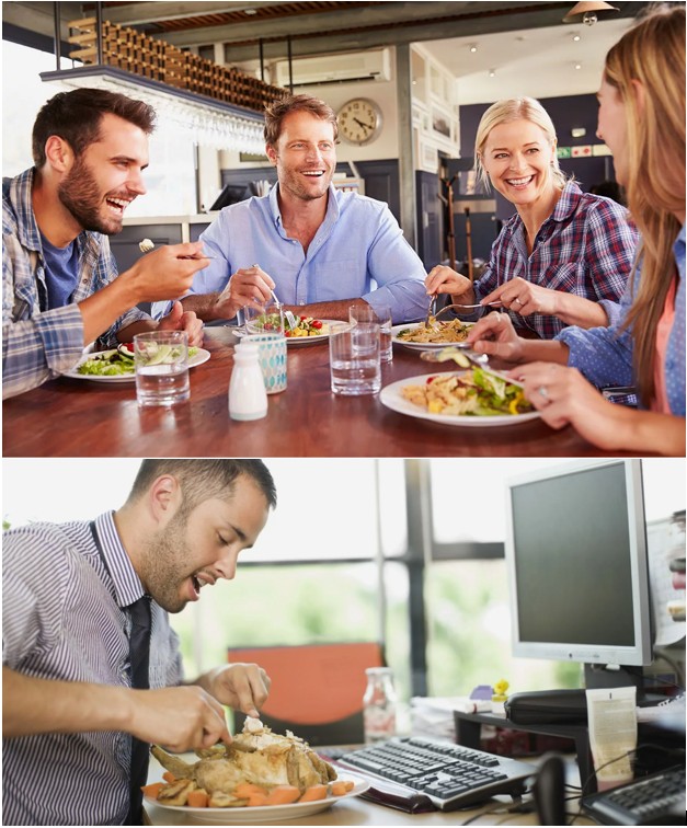 Create meme: people have lunch in a cafe, eating with friends, the restaurant