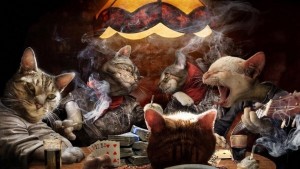 Создать мем: кот, коты играют в покер, коты