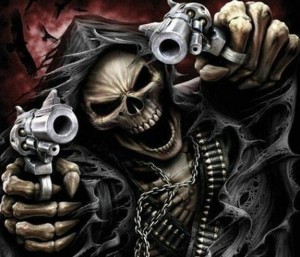 Create meme: skull art, skeleton with a gun