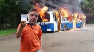 Create meme: the trolley is lit and x with it, burning bus, the trolleybus is burning meme
