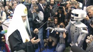 Create meme: robot cosmonaut, robot Fedor, Patriarch Kirill