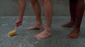 Create meme: foot exam, shower soap in prison