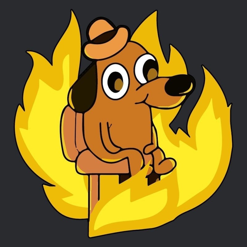 Create meme: this is fine , dog in the burning house, a dog in a burning house