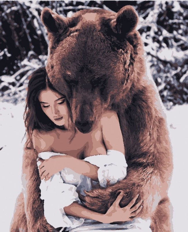Create meme: bear girl, bear hugs a girl, olga barantseva and Stepan the bear
