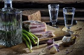 Create meme: a shot of vodka, still life with vodka and bacon, vodka 