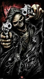 Create meme: skeleton with a gun, a skeleton with a revolver, skull with guns