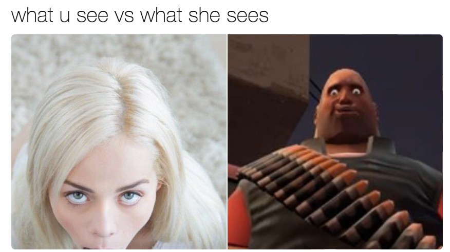 Создать мем "what he sees vs what she sees, what you see what...