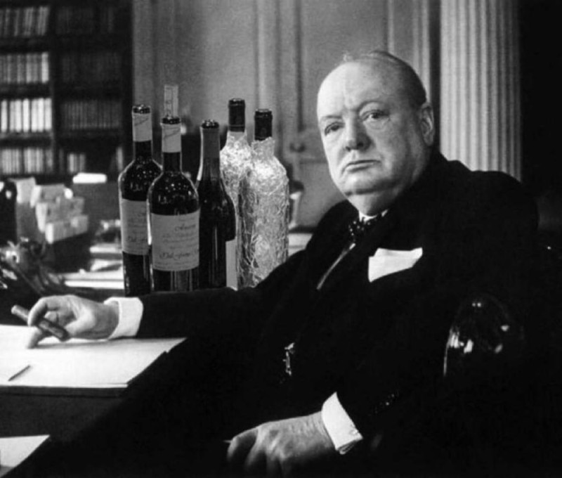 Create meme: Winston Churchill , Winston Churchill with cognac, Winston Churchill and alcohol