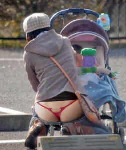 Create meme: Thong, thong, mom with a stroller cancer under skirt
