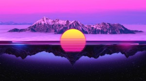Create meme: neon background, sunset, retro wave