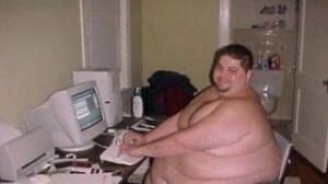 Create meme: dude at the computer, fat gamer