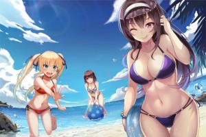 Создать мем: аниме девушки на пляже, тян на пляже, аниме saenai heroine no sodatekata