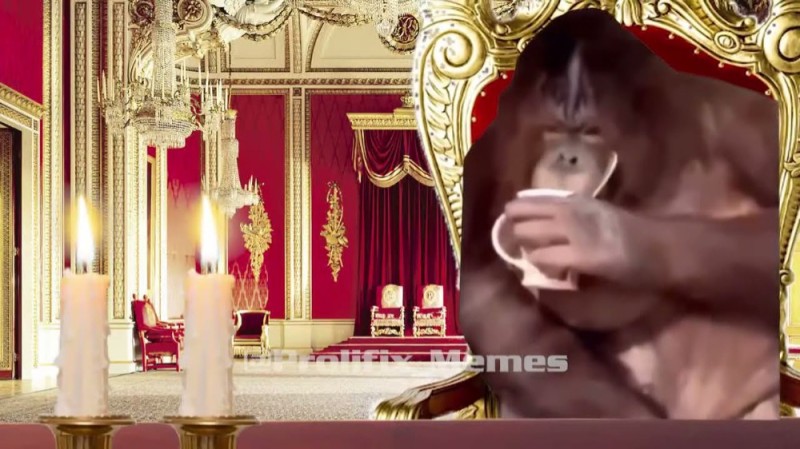 Create meme: monkey drinks tea, Count orangutan drinks tea, goblin drinks tea