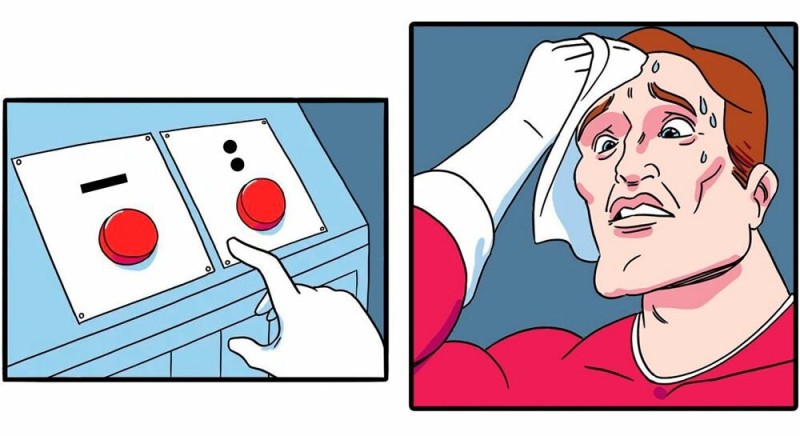 Create meme: difficult choice , red button meme, meme is a difficult choice