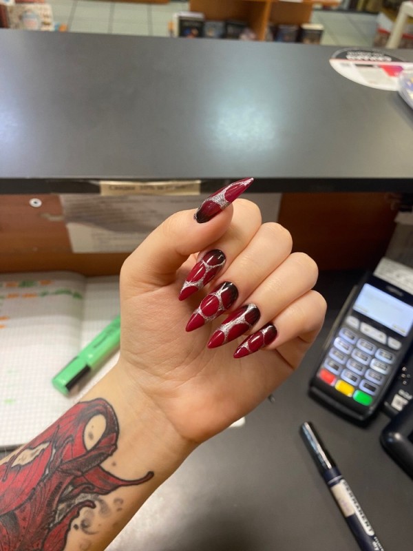 Create meme: nails are red design, manicure red nails, long painted nails