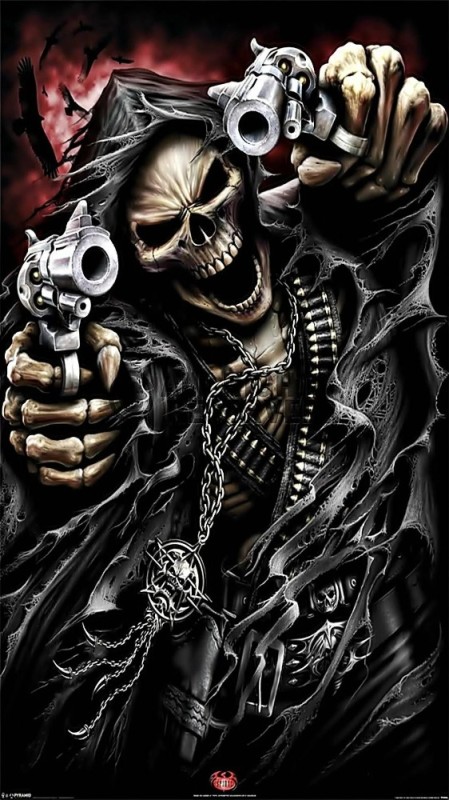 Create meme: skull with guns, cool skulls, skeleton with a gun