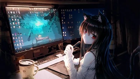 Создать мем: асмр аниме, аниме компьютер, красивые аниме