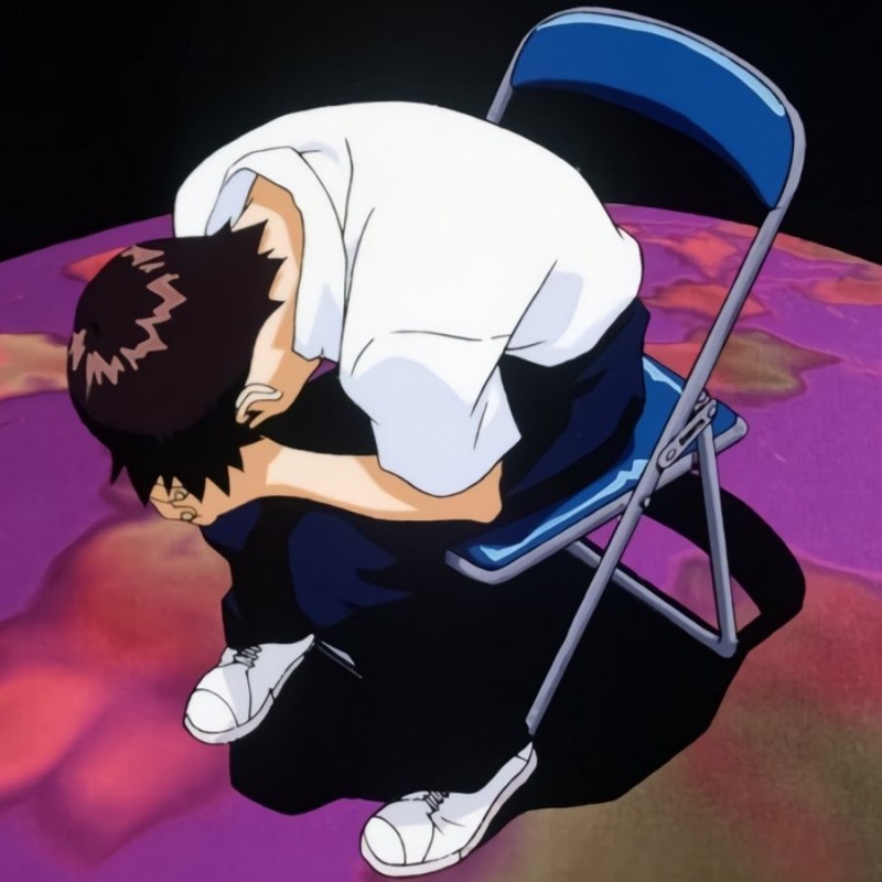 Create meme: Shinji on the evangelion chair, Shinji is sitting on a chair, Shinji Ikari