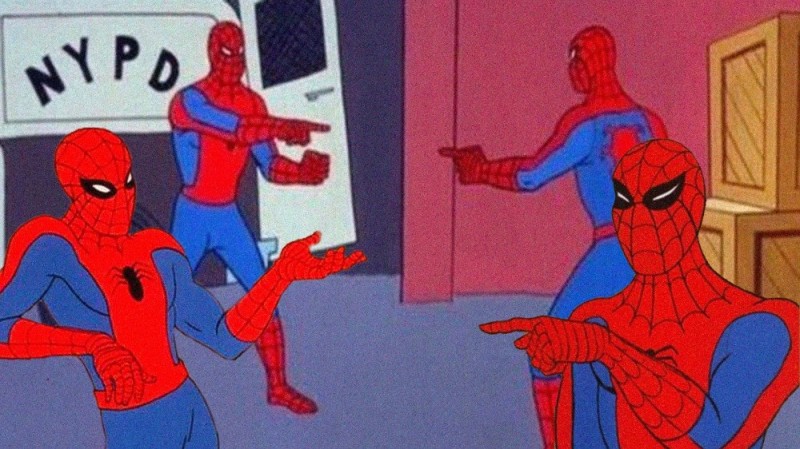Create meme: meme two spider-man, 3 spider-man meme, two spider-man meme original