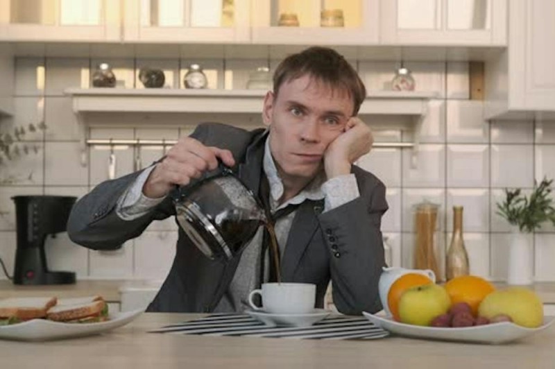 Create meme: morning coffee, male , in the kitchen