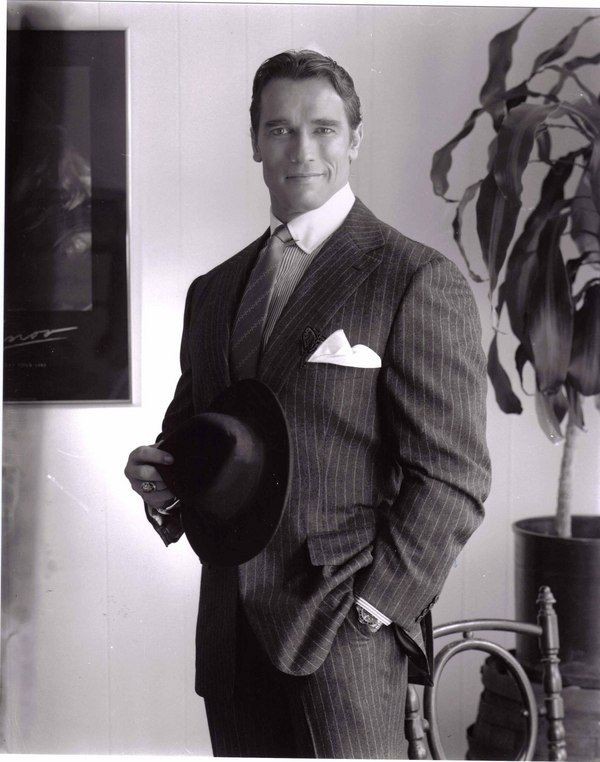Create meme: arnold schwarzenegger poster, George harrell, Arnold Schwarzenegger in a suit in his youth