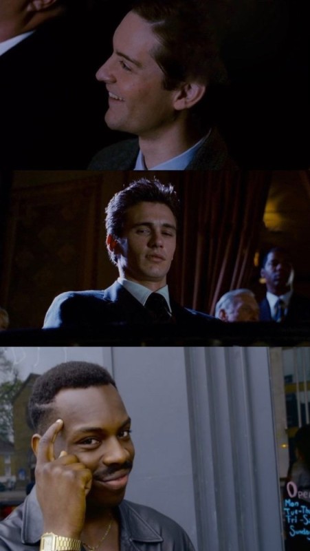 Create meme: Tobey Maguire and James Franco, Harry Osborne James Franco winks, Harry Osborn James Franco